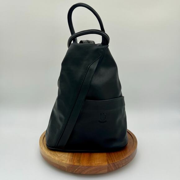 Florence Vanna Italian Leather Backpack Black Convertible Sling Crossbody Bag main image 8